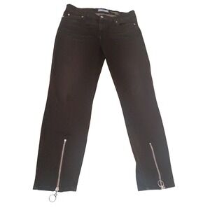 7 For All Mankind Roxanne Ankle Jeans Black Hem Zipper Slim Straight Womens